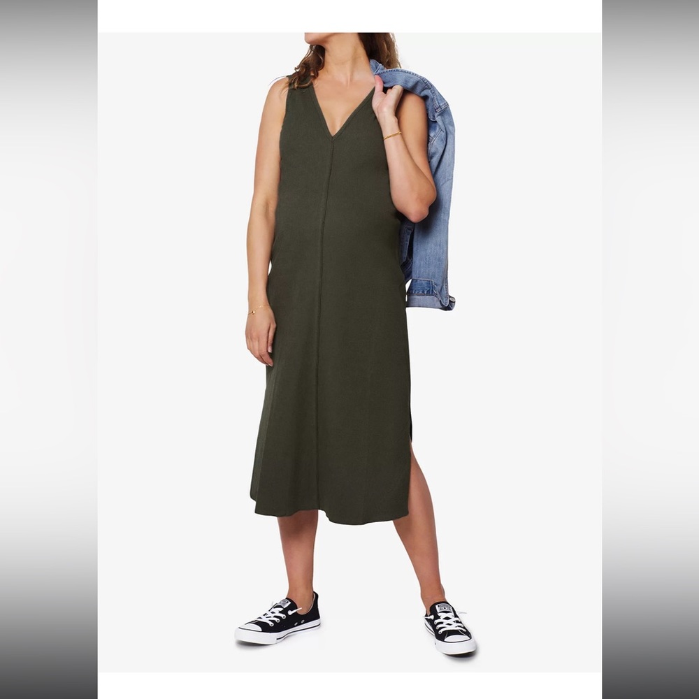 Ingrid & Isabel green maternity relaxed column midi dress